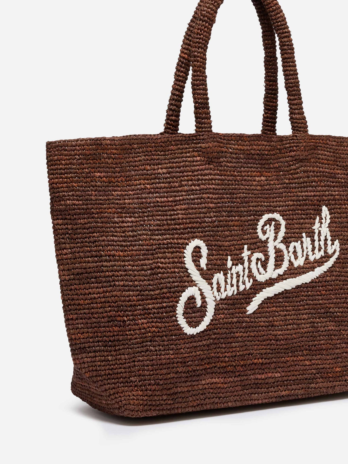 Bolso de playa Brown Beach de rafia con logo bordado en contraste 