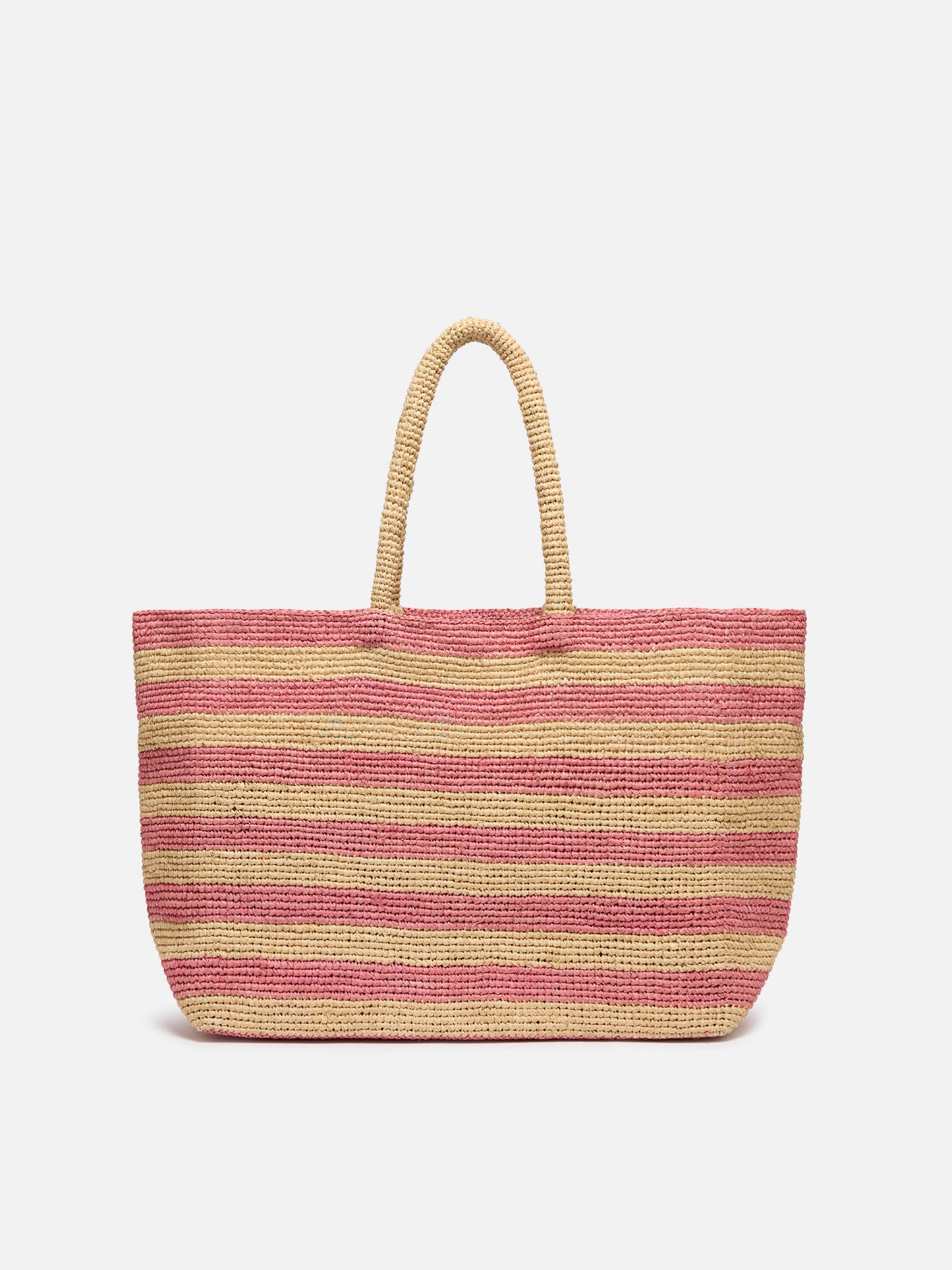 Rosa gestreifte Raffia-Strandtasche mit Baumwollbeutel