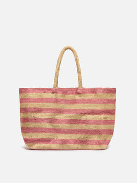 Rosa gestreifte Raffia-Strandtasche mit Baumwollbeutel