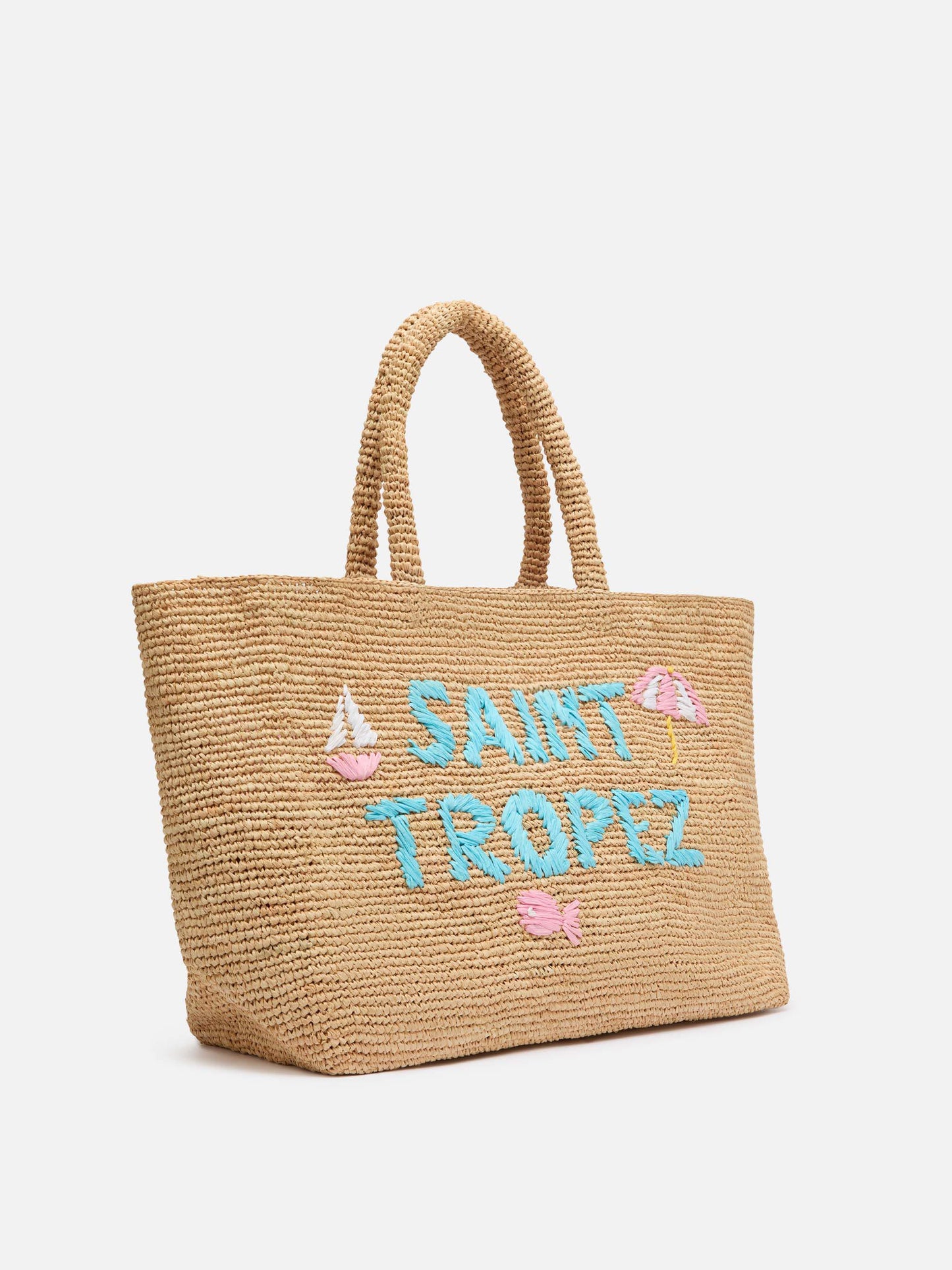 Beige Raffia Beach bag with cotton pouch and St. Tropez embroidery - MC2 Saint Barth
