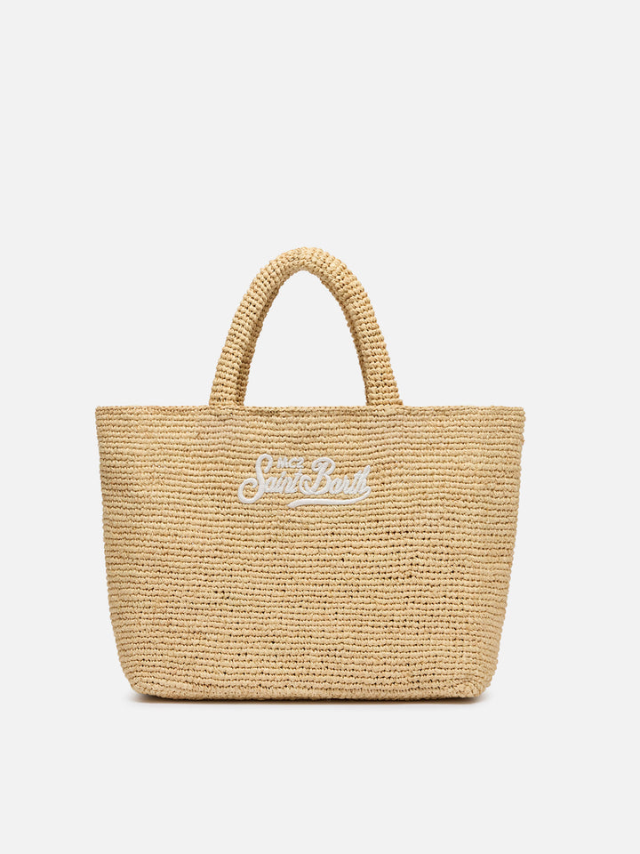 Beige Raffia Mid Beach Bag with cotton pouch
