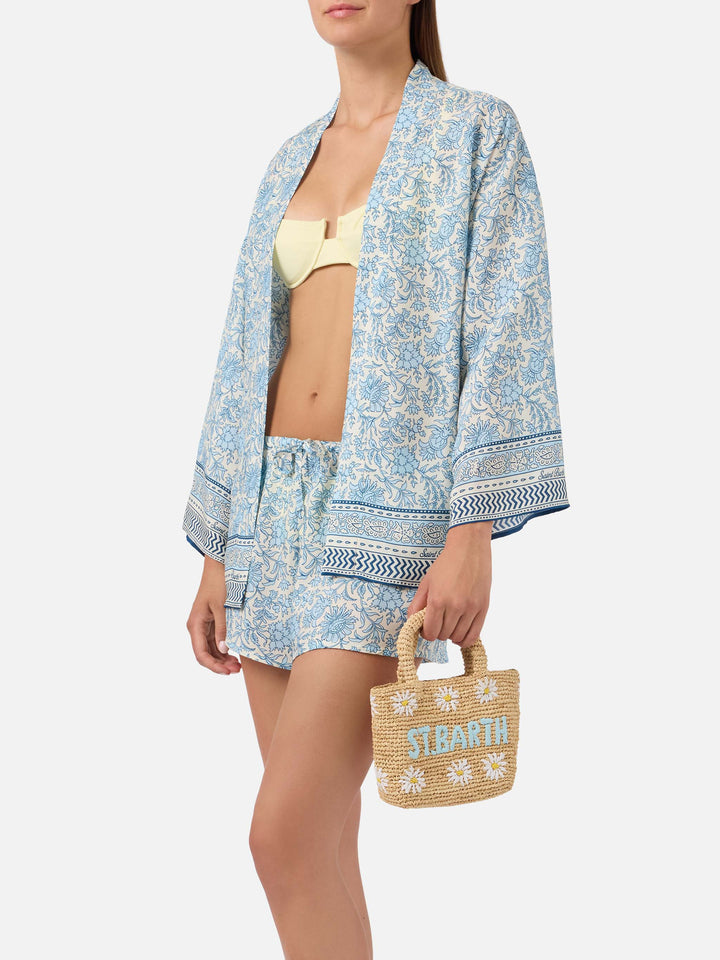 Mini sac de plage en raphia avec marguerites brodées 