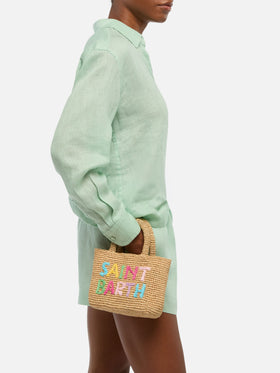 Rafia Mini Beach Bag beige con pochette interna in cotone
