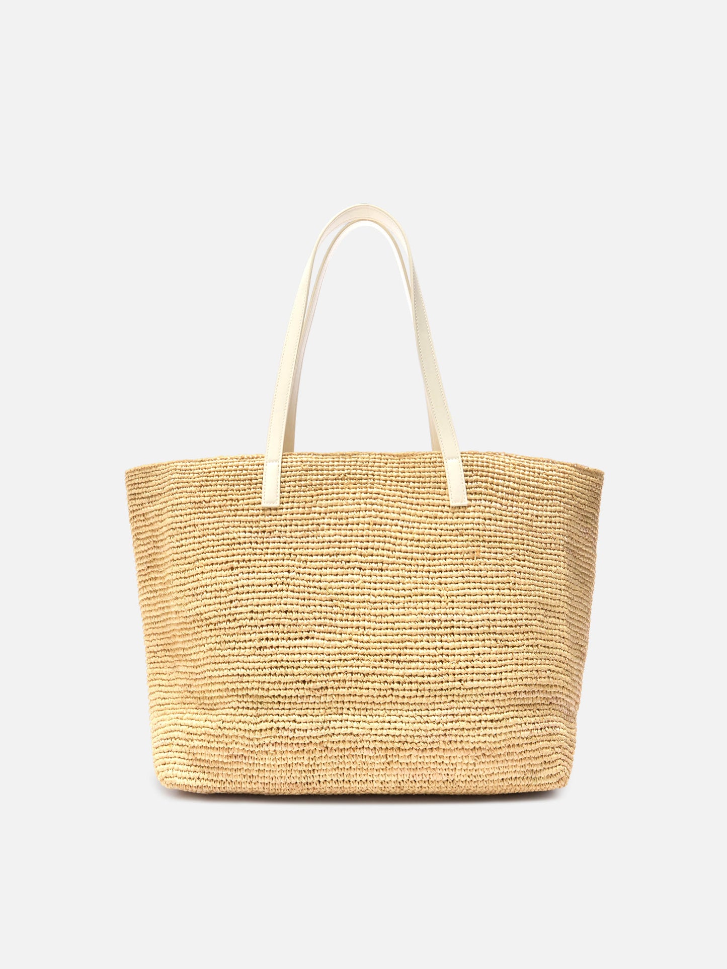 City raffia bag with contrasting ivory embroidered logo