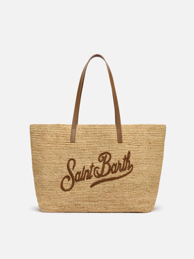 Rafia City Bag con manici in pelle