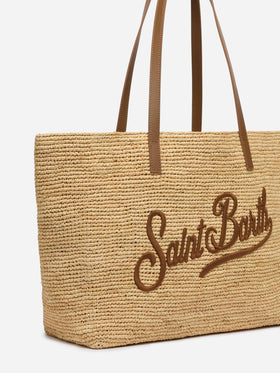 Rafia City Bag con manici in pelle