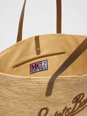 Rafia City Bag con manici in pelle
