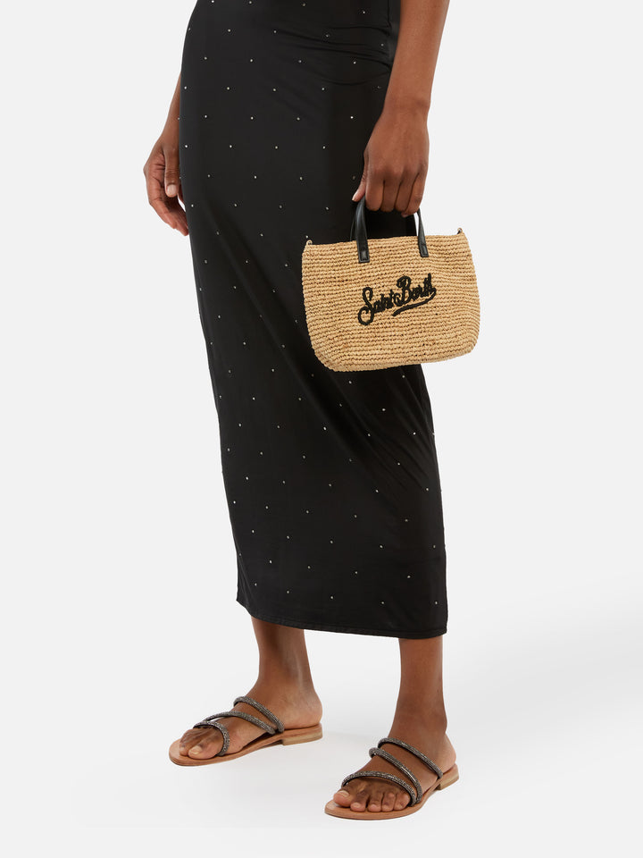 Rafia City Mini Bag beige con ricamo Saint Barth