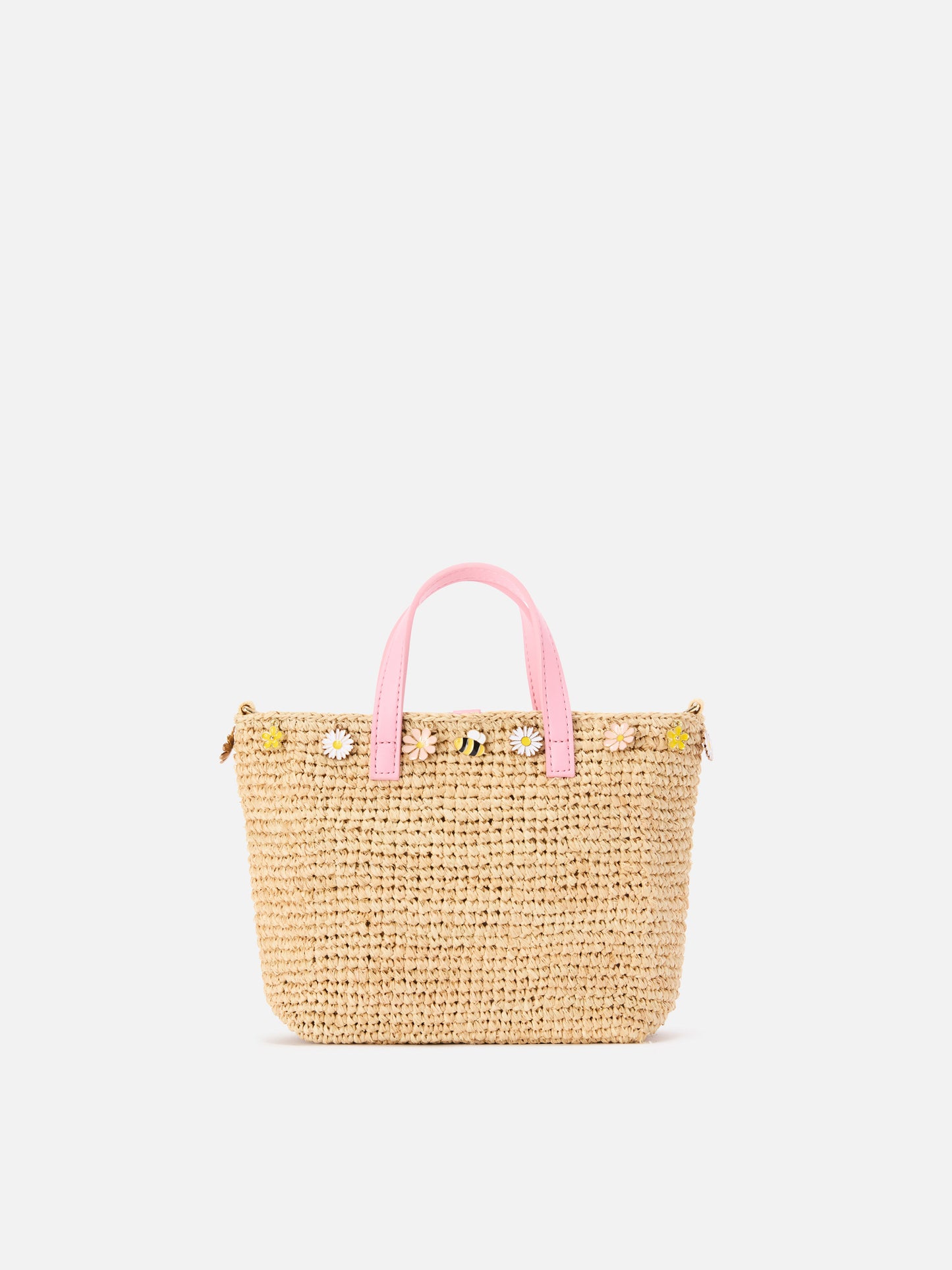 City mini raffia bag with applied charms and embroidered logo