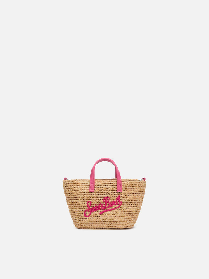 Rafia City Micro Bag beige con ricamo Saint Barth
