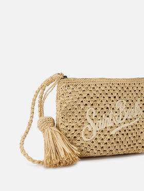 Natural Raffia pouch with embroidered logo
