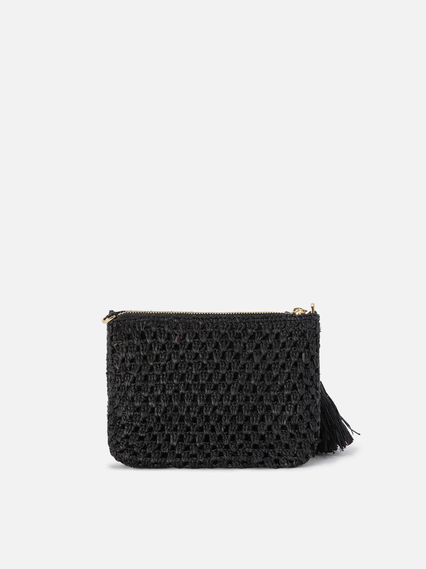 Black Raffia pouch with embroidered logo