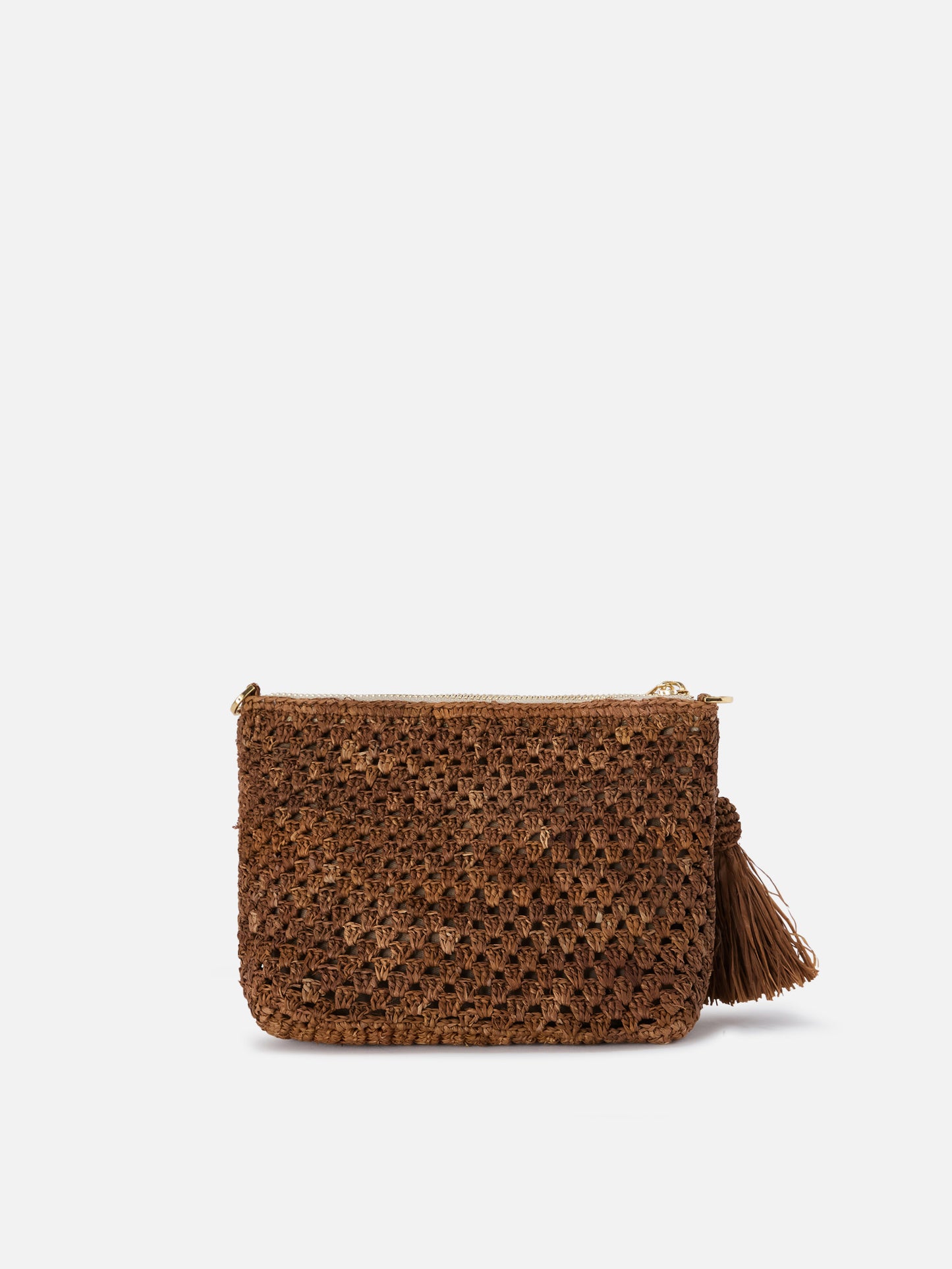 Pochette en raphia marron avec logo brodé 