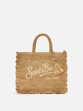Volant medium raffia bag with embroidered logo