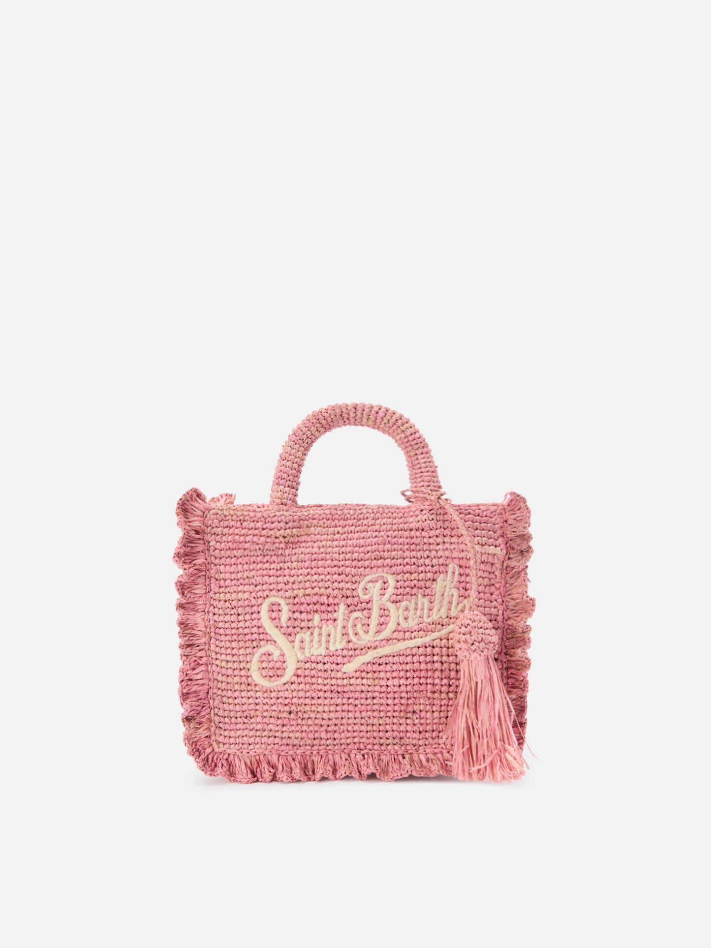Pink Volant Mini raffia bag with embroidered logo