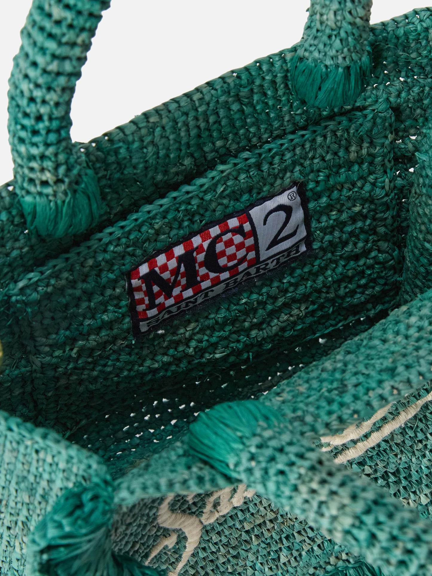 Light blue Volant Mini raffia bag with embroidered logo