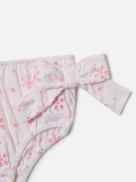 Rainbow swim bloomer in broderie anglaise with floral pattern