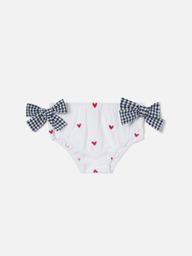 Culotte mare Rainbow in seersucker con cuoricini e fiocchi vichy