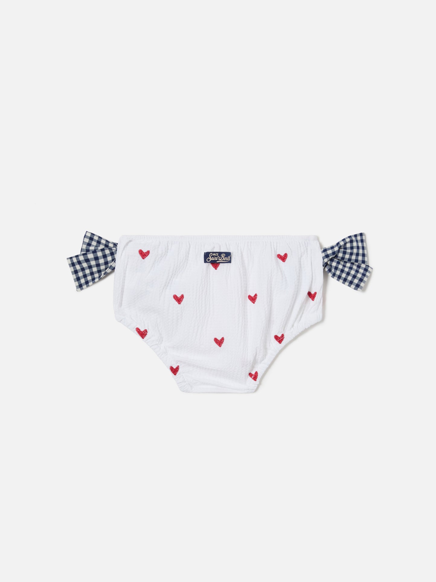 Culotte mare Rainbow in seersucker con cuoricini e fiocchi vichy