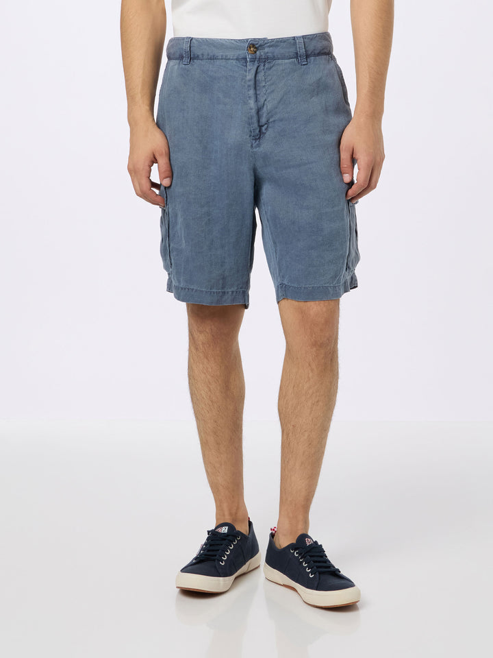 Man navy blue linen bermuda shorts Rodi - MC2 Saint Barth