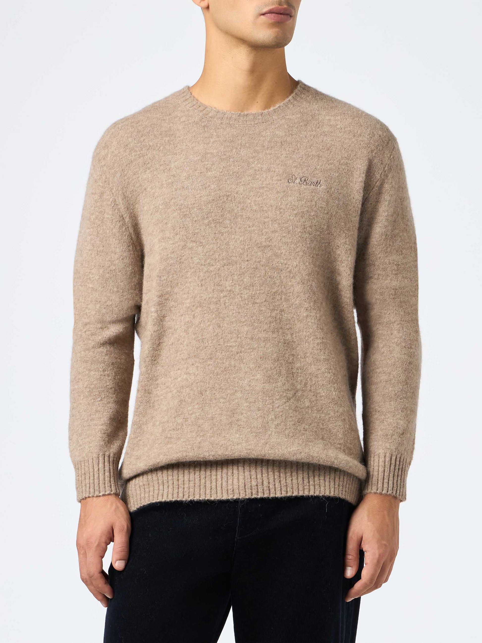 Man crewneck kaki stretch alpaca sweater Regent - MC2 Saint Barth
