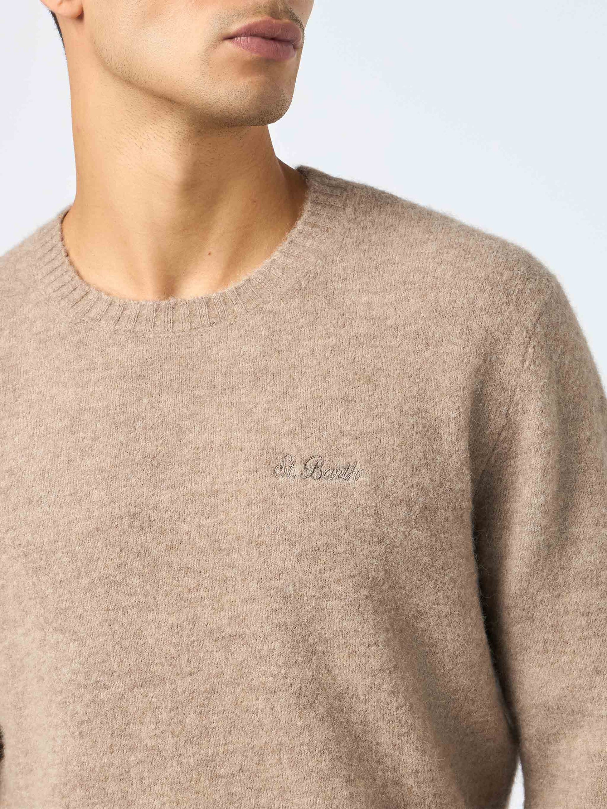 Man crewneck kaki stretch alpaca sweater Regent - MC2 Saint Barth
