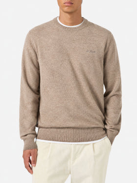 Khaki Regent stretch crewneck sweater