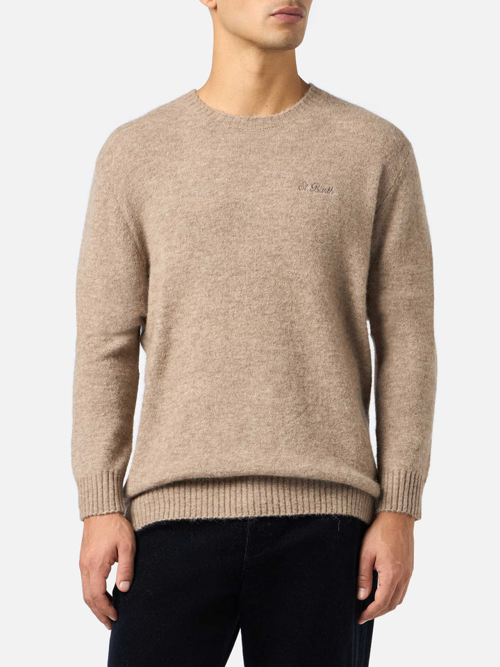 Crewneck sweater Regent in kaki STRETCH ALPACA