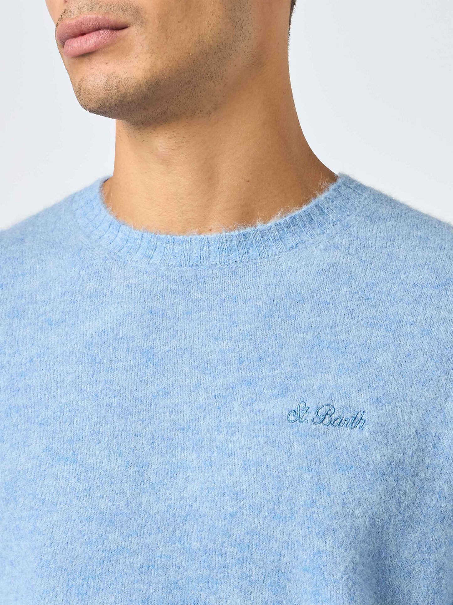 Man light blue crewneck stretch sweater Regent - MC2 Saint Barth