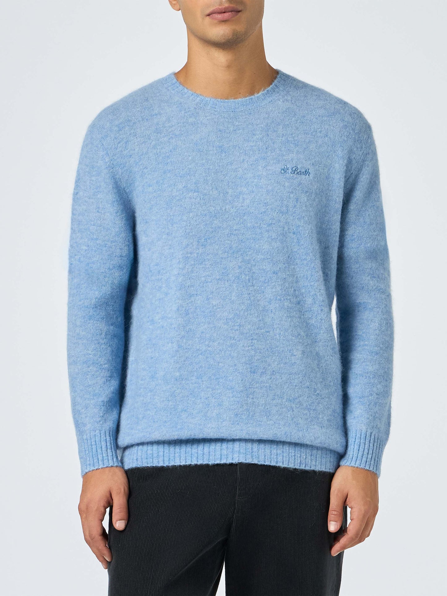 Man light blue crewneck stretch sweater Regent - MC2 Saint Barth