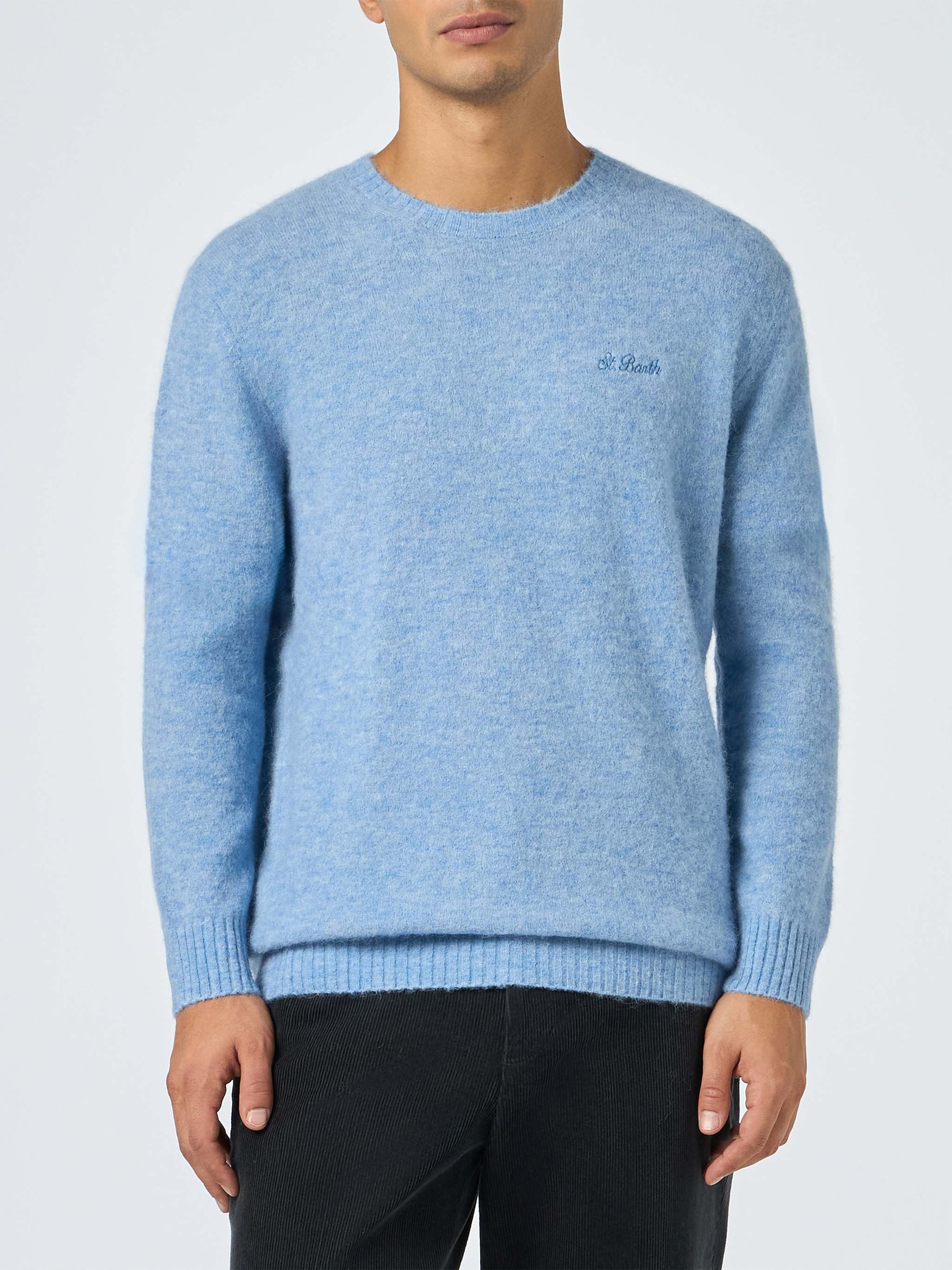 Man light blue crewneck stretch sweater Regent - MC2 Saint Barth
