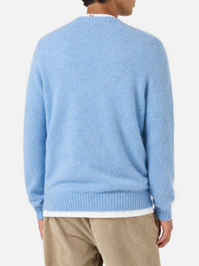 Maglione girocollo Regent in ALPACA STRETCH azzurra