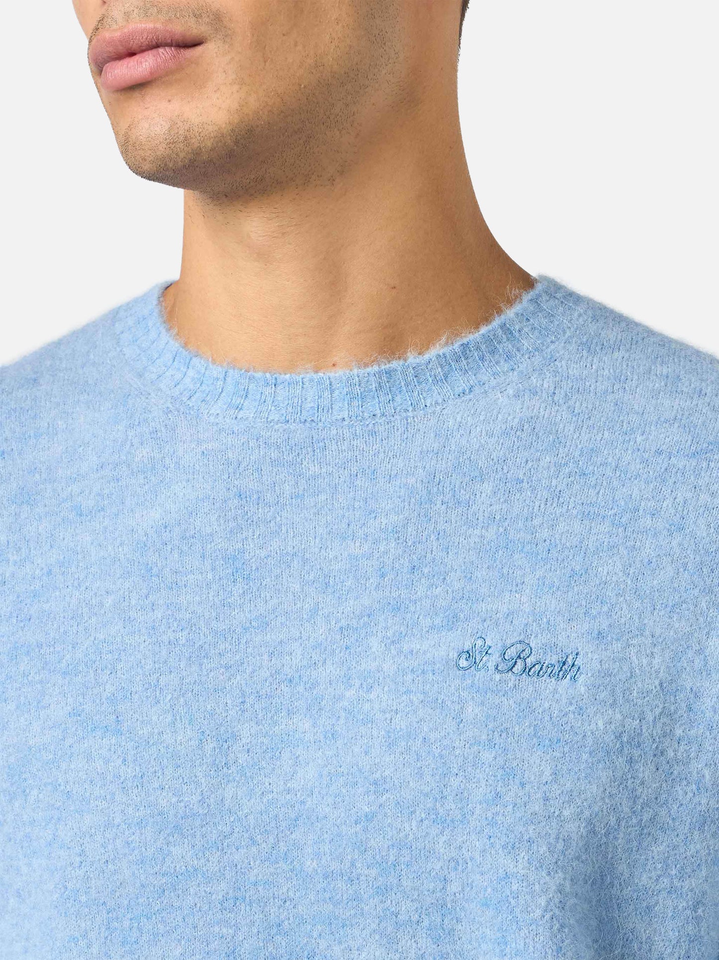 Crewneck sweater Regent in ALPACA STRETCH azzurro