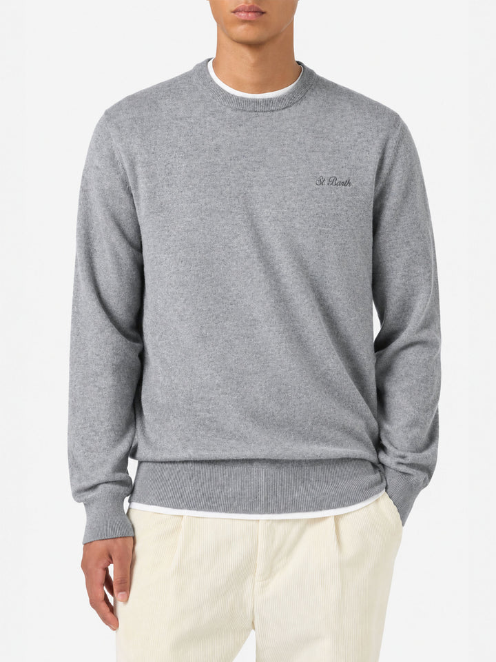 Pull col rond Regent en gris chiné BLENDED CASHMERE 