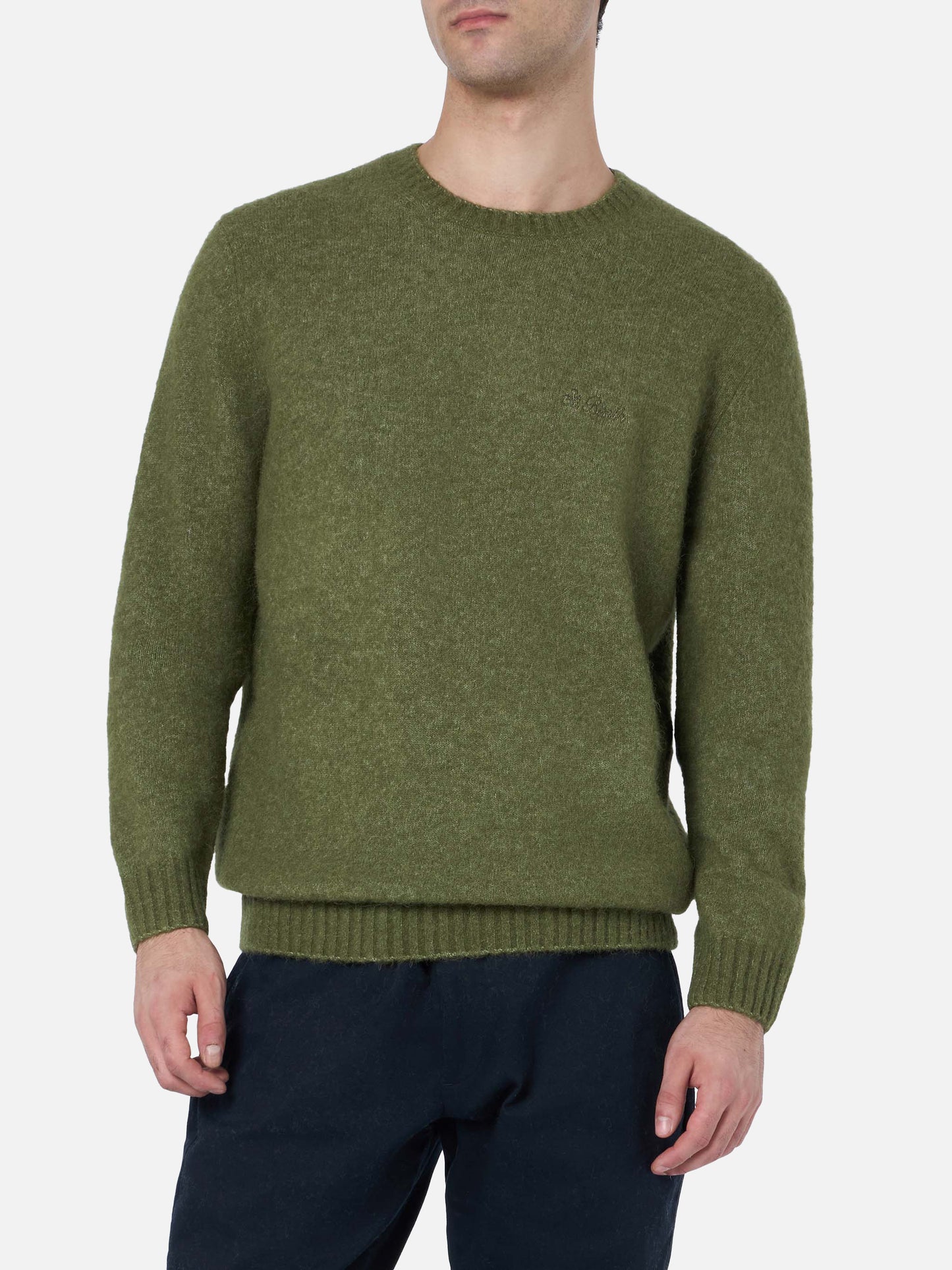 Man military green crewneck stretch sweater Regent - MC2 Saint Barth