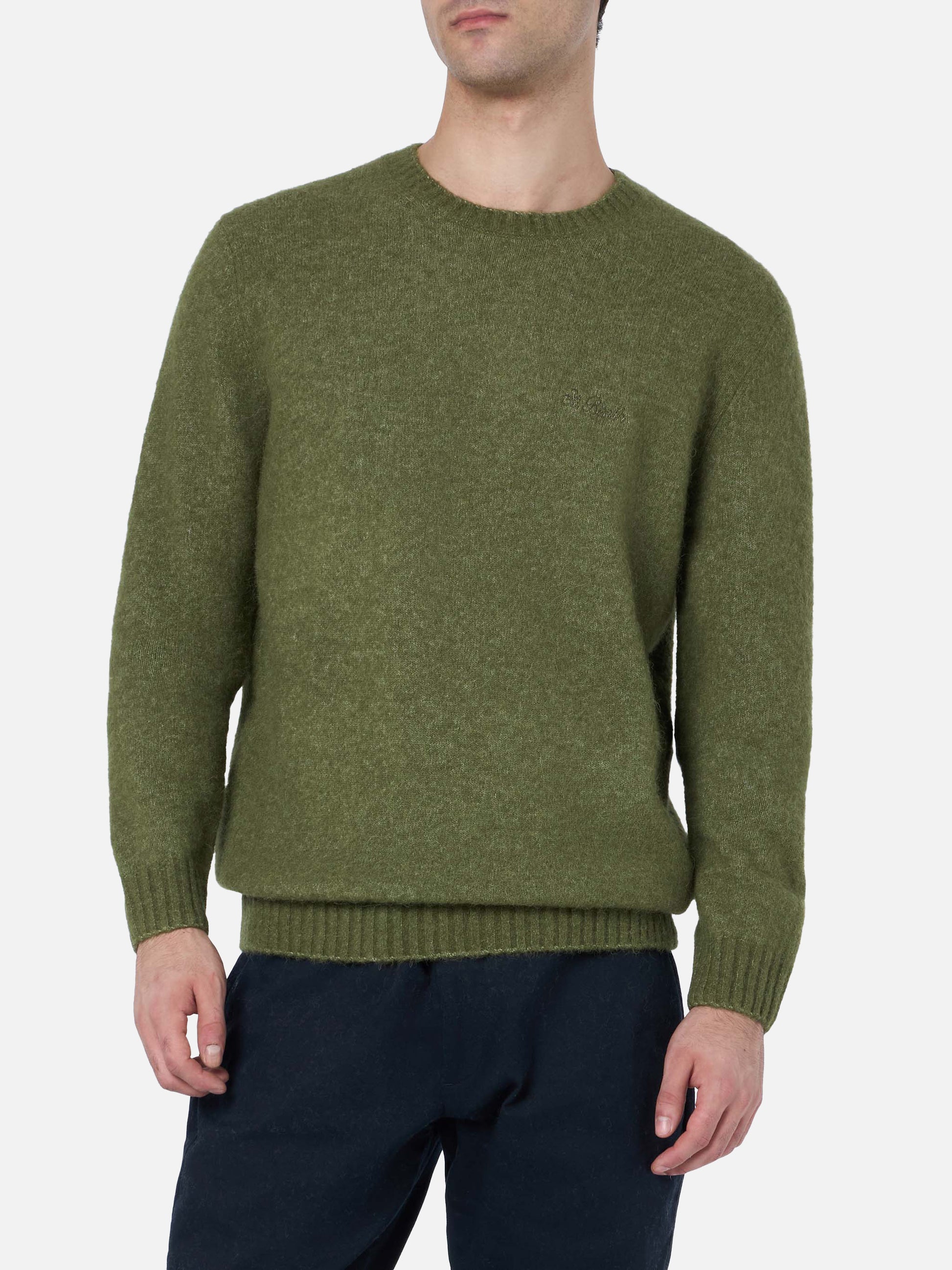 Man military green crewneck stretch sweater Regent - MC2 Saint Barth