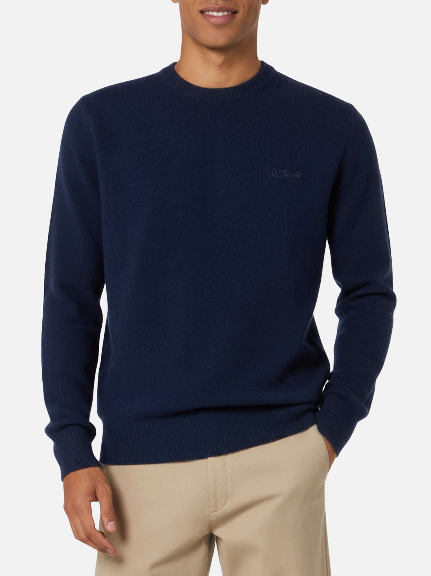 Maglione girocollo Regent in 100% LAMBSWOOL blu navy