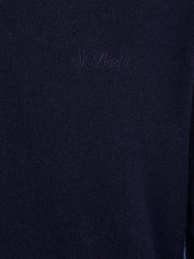 Marineblauer Pullover aus Kaschmirmischung mit V-Ausschnitt für Herren Regent