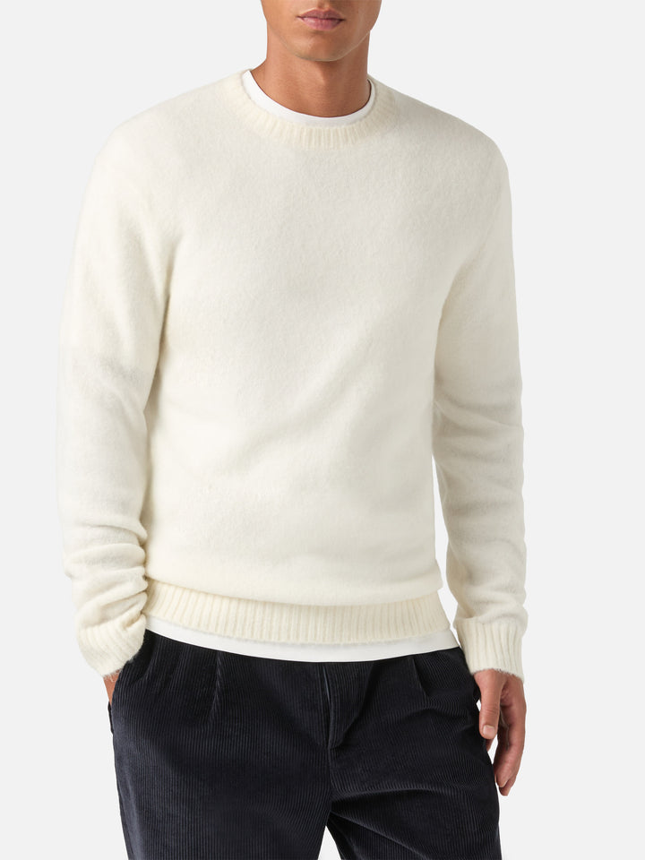 Pull col rond Regent en mélange d’alpaga off white 