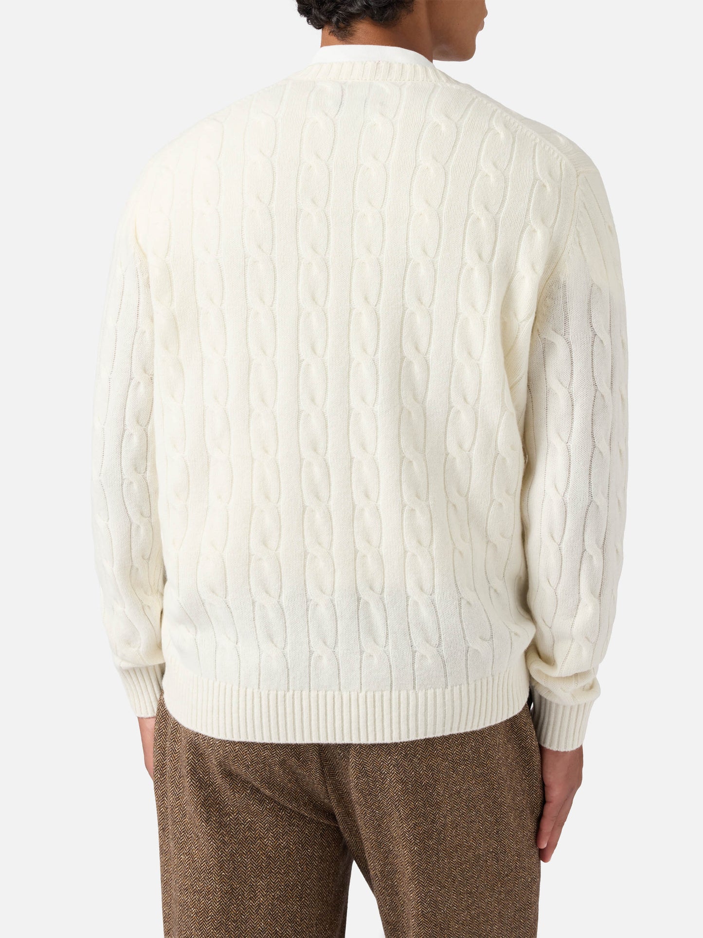 Crewneck cable-knit sweater Regent in 100% white WOOL