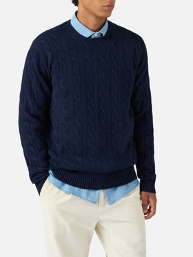 Maglione Regent a trecce in pura lana blu notte