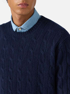 Maglione Regent a trecce in pura lana blu notte
