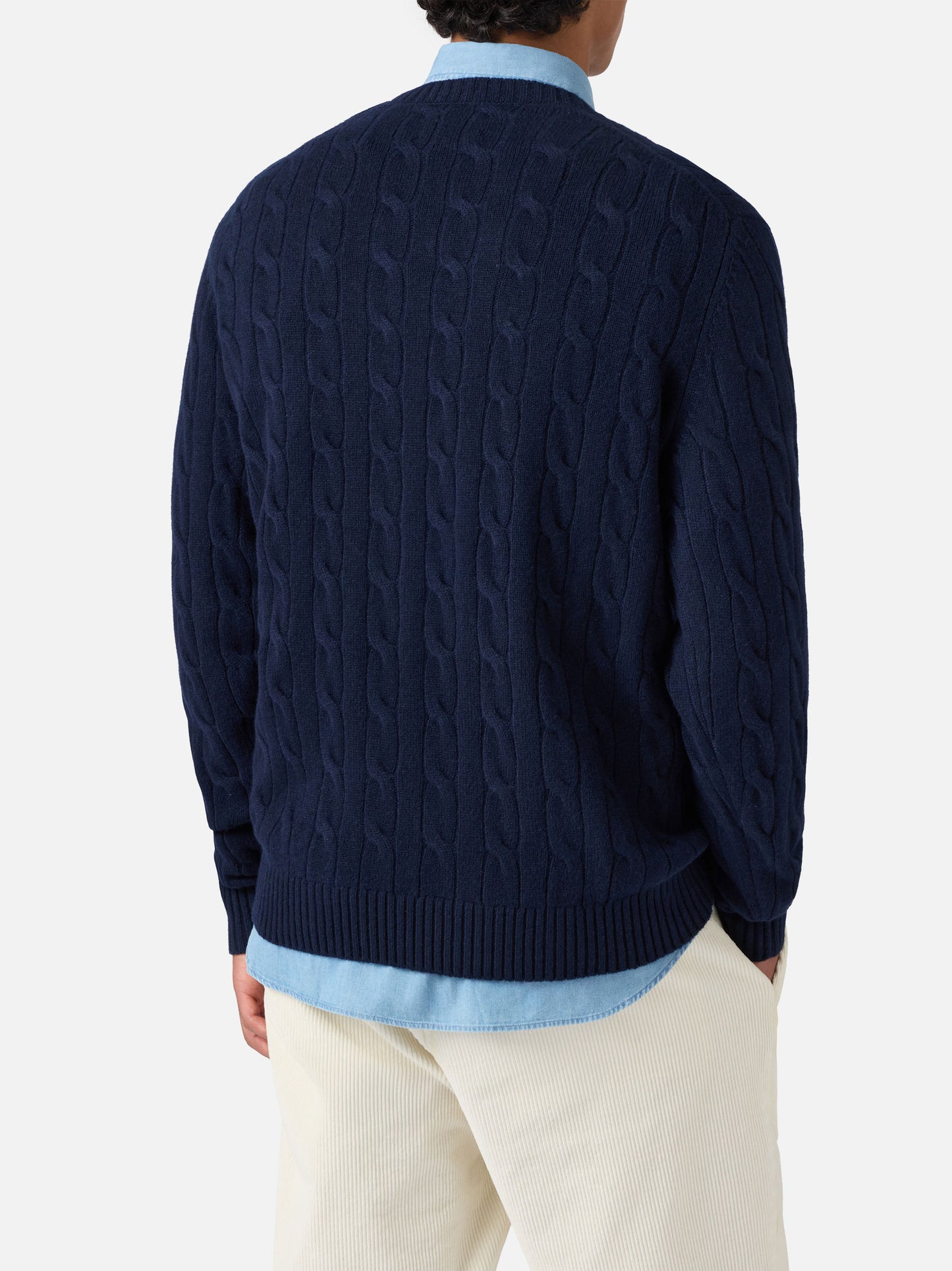 Maglione Regent a trecce in pura lana blu notte