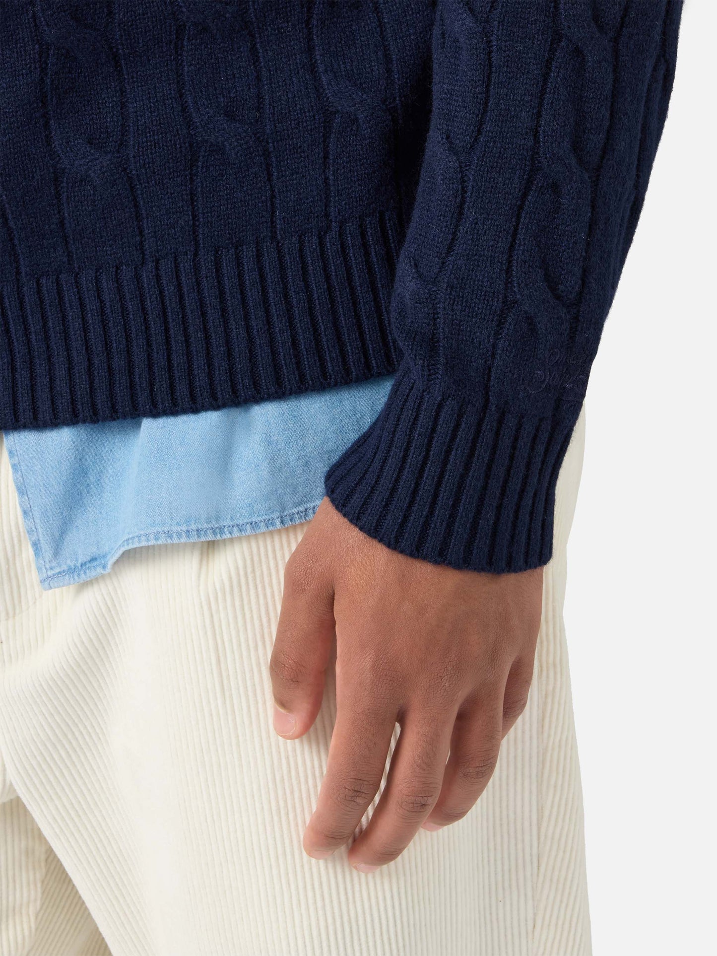 Maglione Regent a trecce in pura lana blu notte