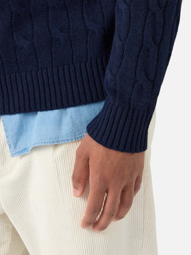 Maglione Regent a trecce in pura lana blu notte