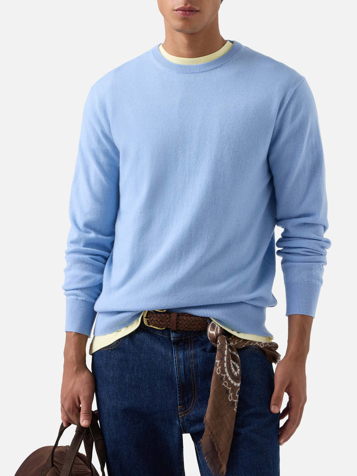 Light blue Regent merino wool and cashmere blend crewneck