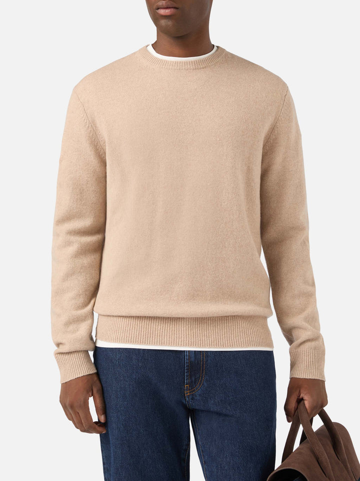 Pull col rond Regent en laine d’agneau beige 
