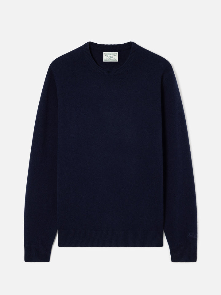 Navy blue Regent Rundhalspullover aus Lammwolle 