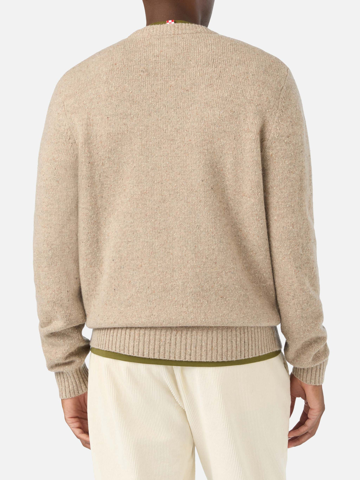 Maglia girocollo Regent khaki in misto lana Donegal
