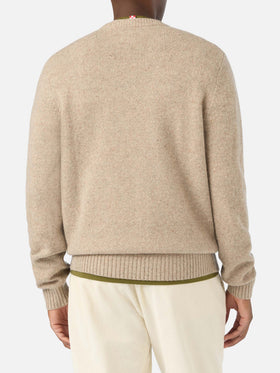 Maglia girocollo Regent khaki in misto lana Donegal